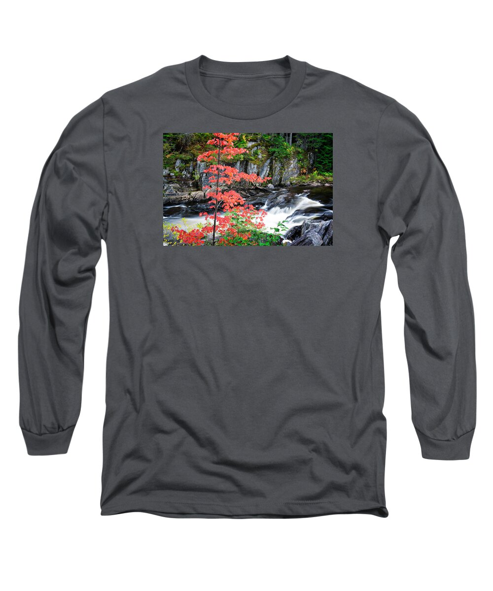 Gulf Hagas Rim Trail Maine Long Sleeve T-Shirt featuring the photograph Red Maple Gulf Hagas Me. by Michael Hubley