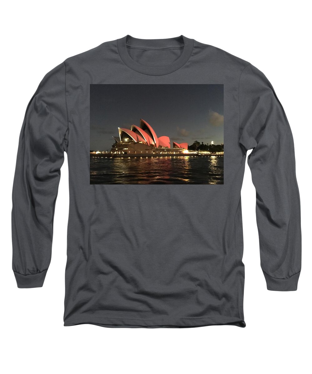 Red Sydney Opera House Long Sleeve T-Shirt featuring the photograph Red Sydney Opera House by Sandy Taylor