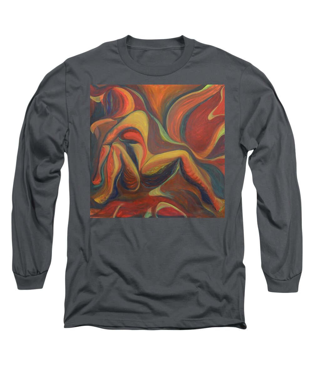 Figure Long Sleeve T-Shirt featuring the painting Red Venture Unknown by Trina Teele