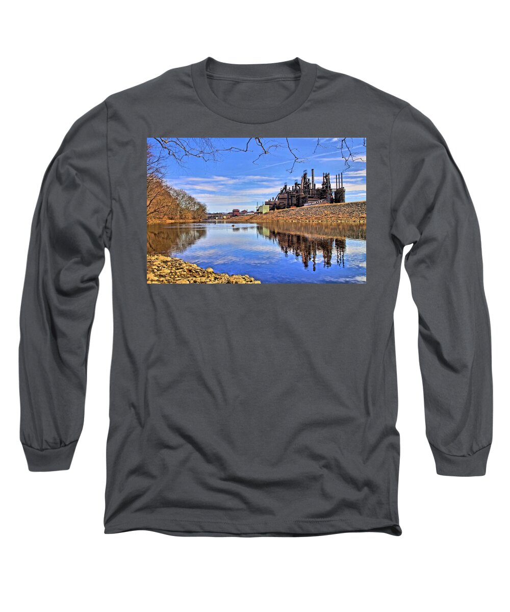 Bethlehem Long Sleeve T-Shirt featuring the photograph Reflection On The Lehigh - Bethlehem Pa by DJ Florek