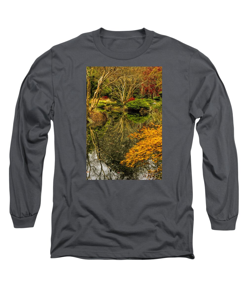 Japanese Garden Long Sleeve T-Shirt featuring the photograph Reflections at Japanese Gardens by Barbara Bowen