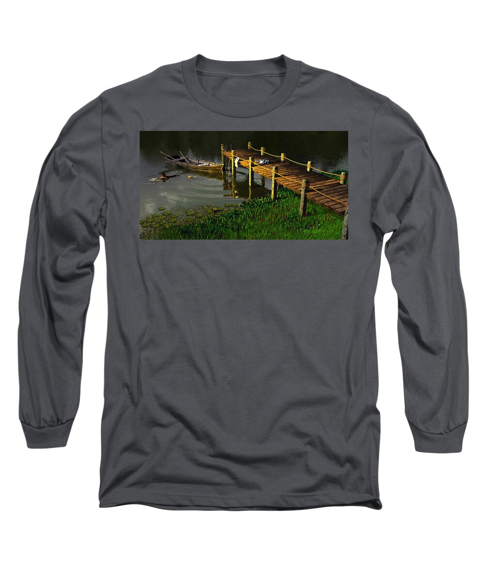 Dieter Carlton Long Sleeve T-Shirt featuring the digital art Reflections in a Restless Pond by Dieter Carlton