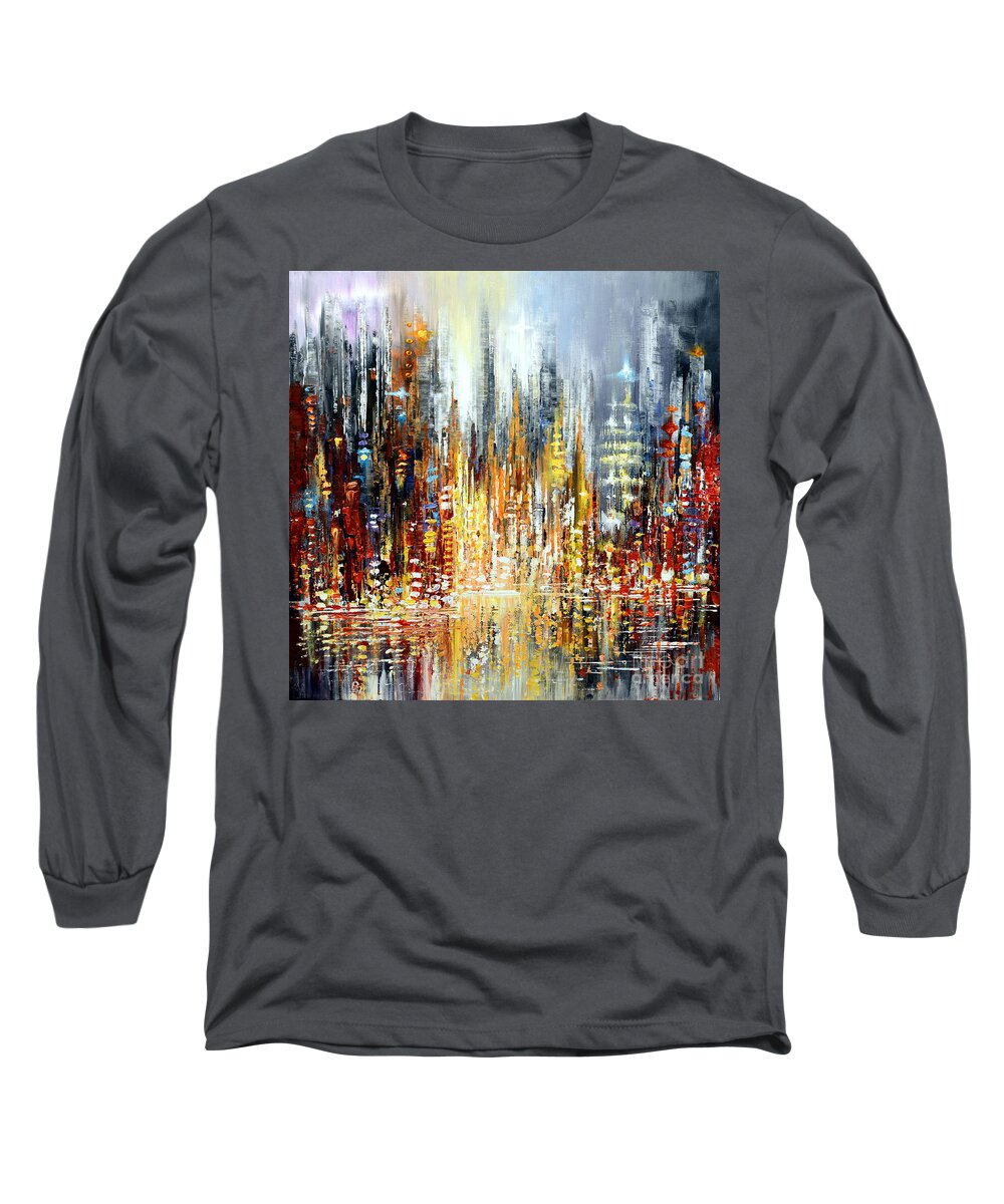City Long Sleeve T-Shirt featuring the painting Rejoice by Tatiana Iliina