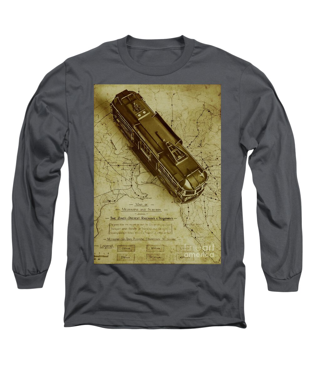 Vintage Long Sleeve T-Shirt featuring the photograph Replicating past tram transit by Jorgo Photography