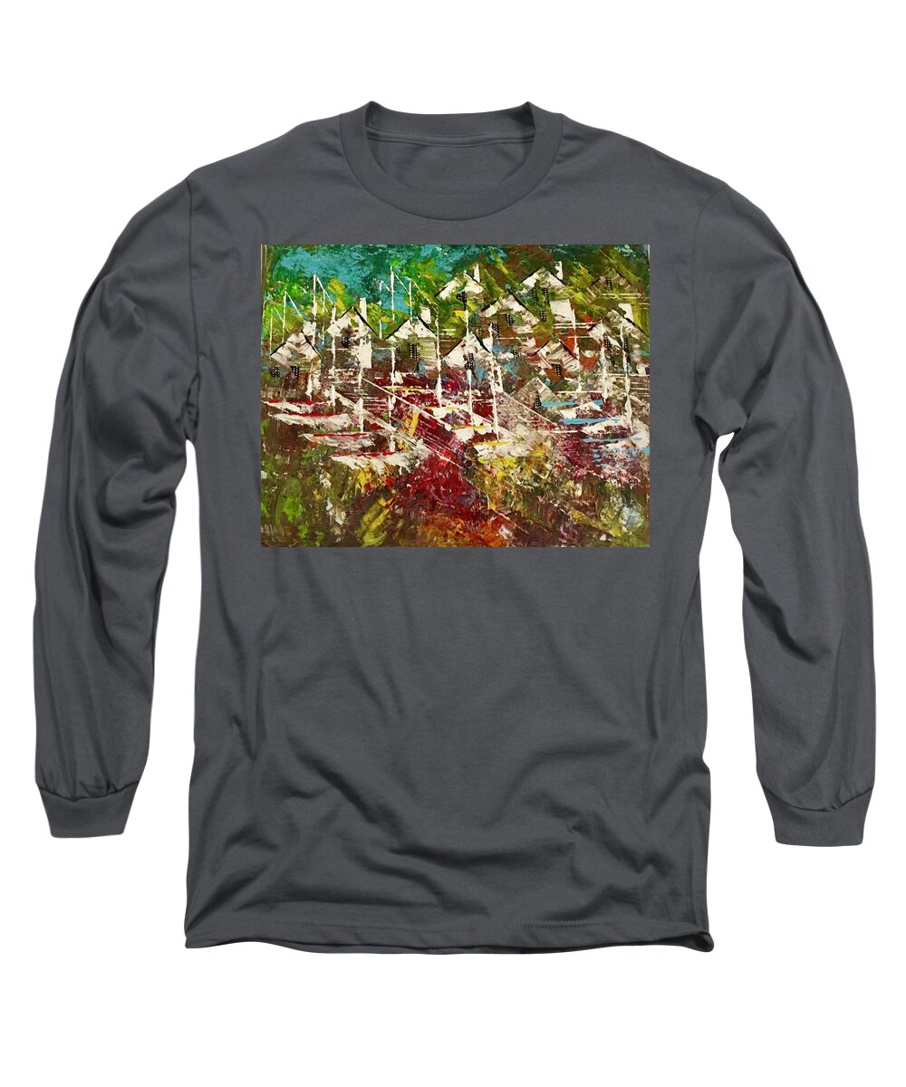 Abstract Long Sleeve T-Shirt featuring the painting Resort Living by George Riney