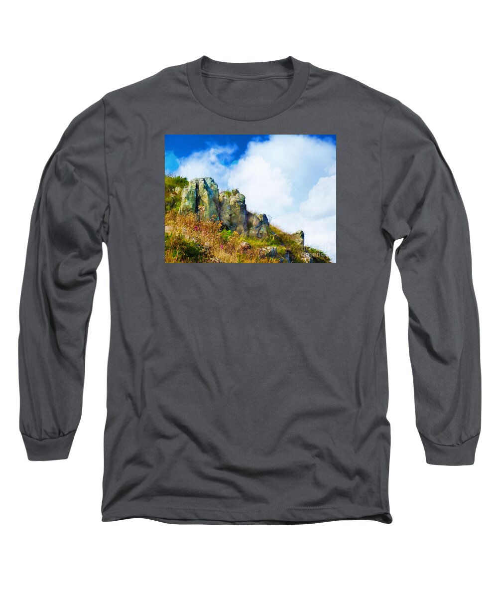 Rocks Long Sleeve T-Shirt featuring the photograph Rocky Cliff at Howth by Judi Bagwell