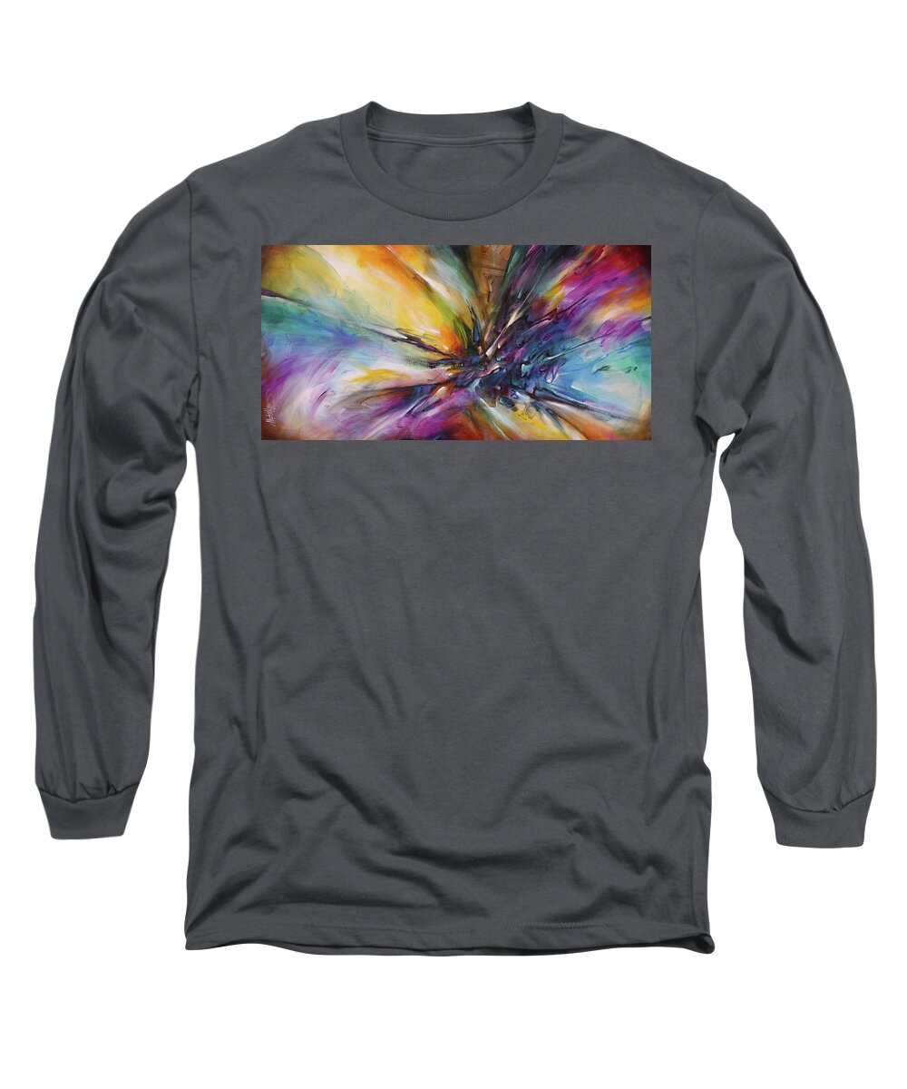 Abstract Long Sleeve T-Shirt featuring the painting 'Ricochet ' by Michael Lang