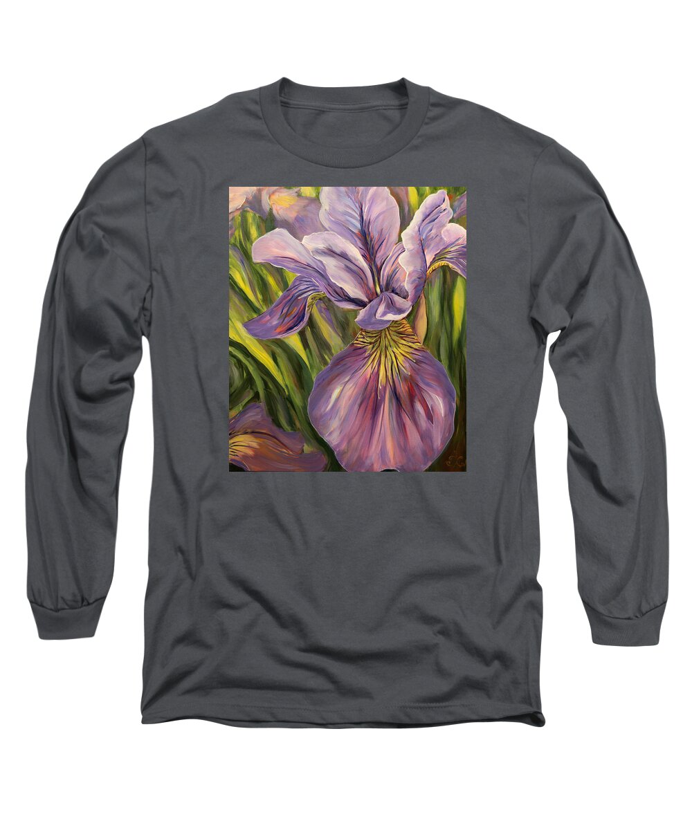 Blooms Long Sleeve T-Shirt featuring the painting Ripe Iris by Trina Teele