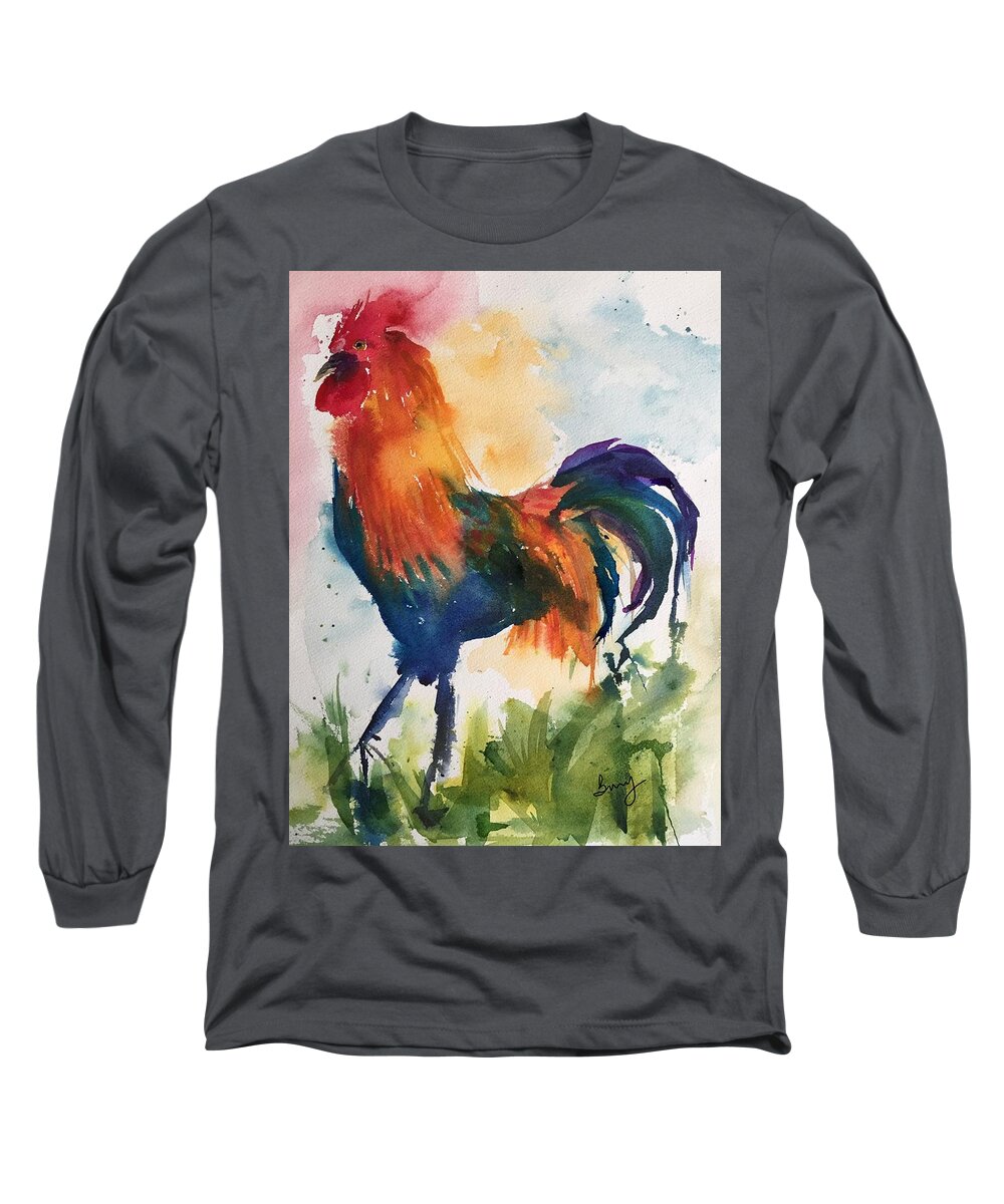 Rooster Long Sleeve T-Shirt featuring the painting Rise And Shine by Bonny Butler