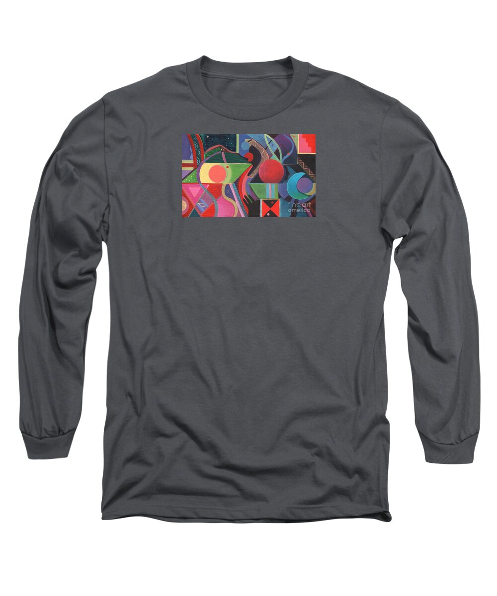 Abstract Long Sleeve T-Shirt featuring the mixed media Rising Above And Synergy by Helena Tiainen