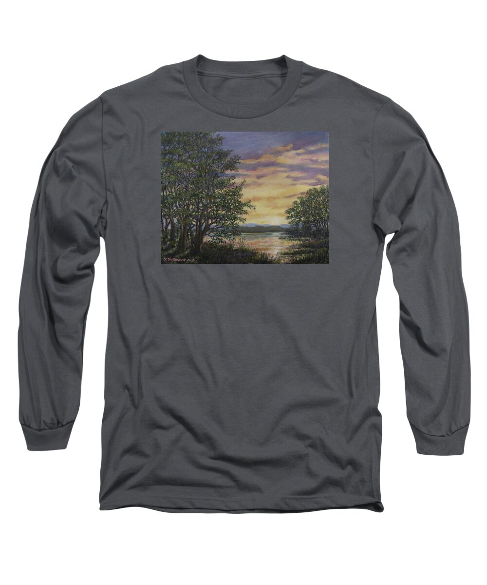 Sunset Long Sleeve T-Shirt featuring the painting River Cove Sundown by Kathleen McDermott