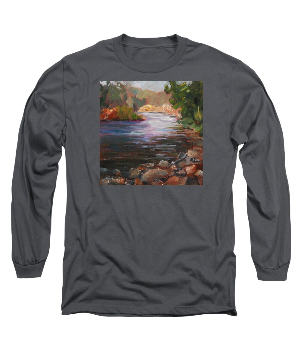 Plein Air Long Sleeve T-Shirt featuring the painting River Light by Mary Benke
