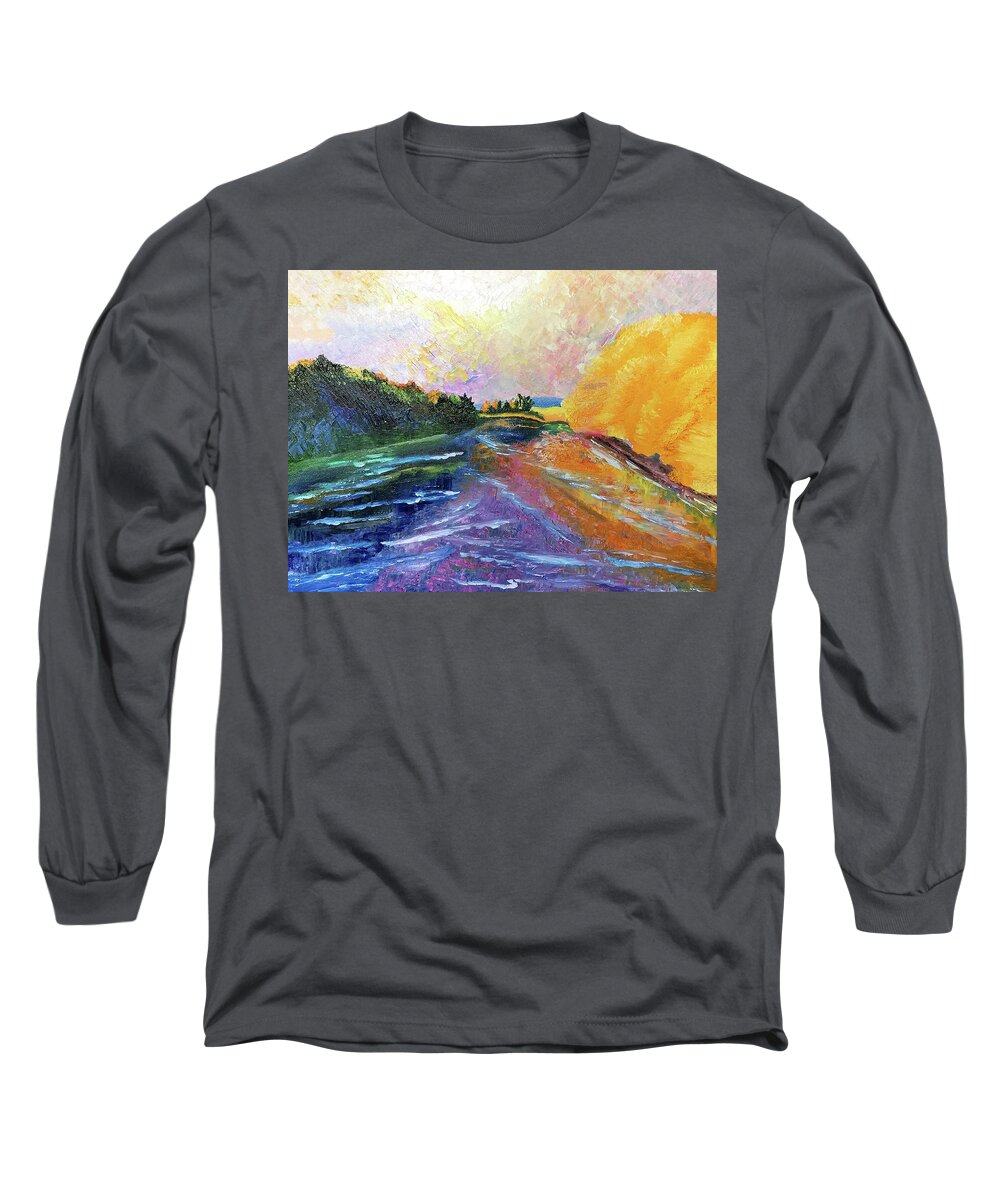 Landscape Long Sleeve T-Shirt featuring the painting River Sky by Terry R MacDonald