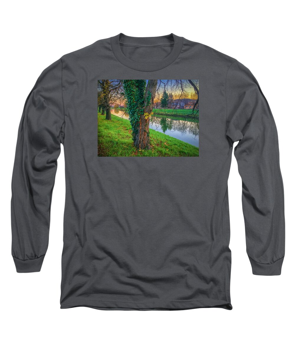 Nitra Long Sleeve T-Shirt featuring the painting River Nitra by Vincent Monozlay