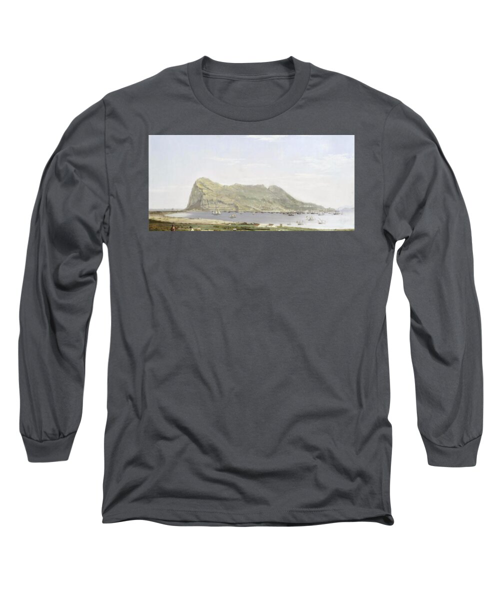 Attributed To Thomas Ender (austrian Long Sleeve T-Shirt featuring the painting Rock of Gibraltar by Thomas Ender