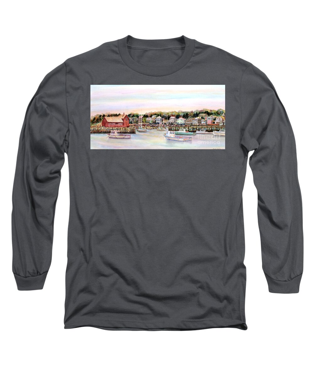 Rockport Long Sleeve T-Shirt featuring the painting Rockport Harbor MA by Pamela Parsons