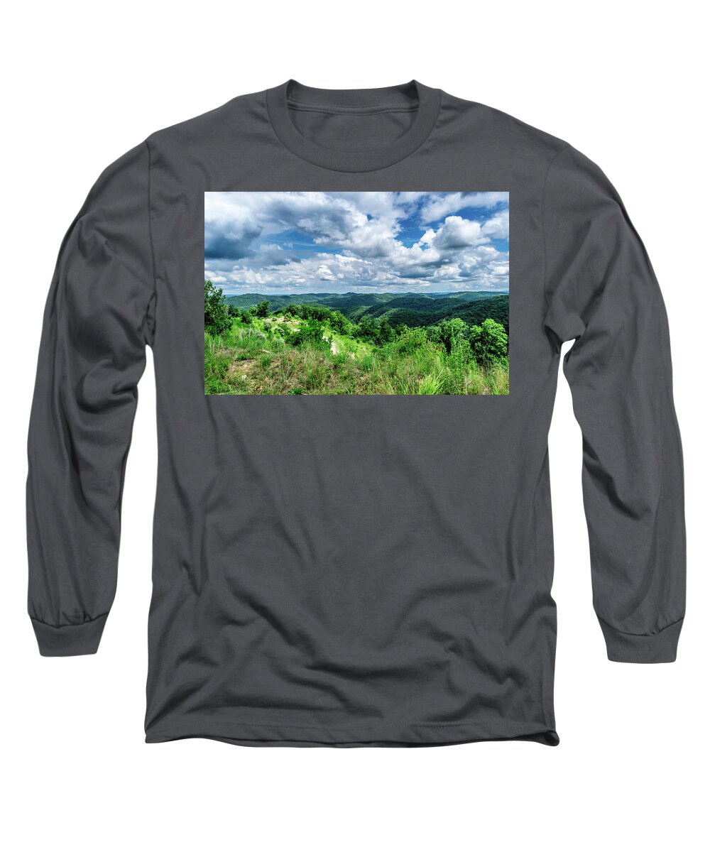 Eastern Ky Long Sleeve T-Shirt featuring the photograph Rolling hills and Puffy Clouds by Lester Plank