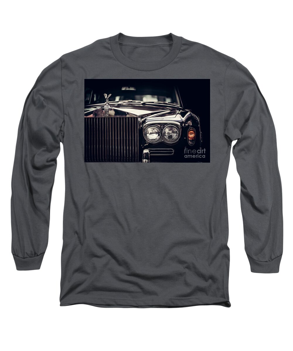 Car Long Sleeve T-Shirt featuring the photograph Rolls-Royce - classic British car on black background, close-up. by Michal Bednarek