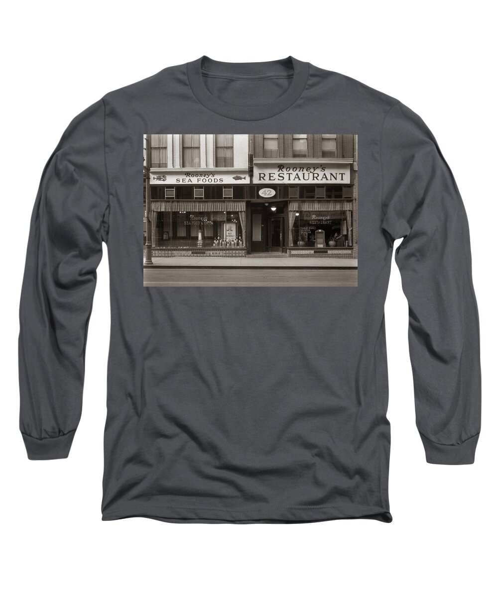 Wilkes Barre Long Sleeve T-Shirt featuring the photograph Rooney's Restaurant Wilkes Barre PA 1940s by Arthur Miller