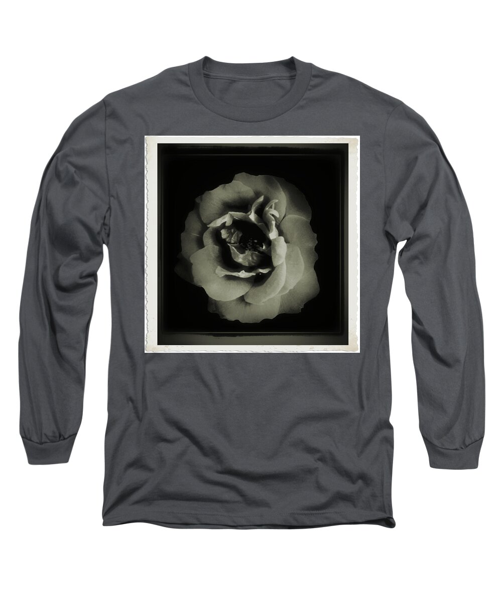 Abstract Long Sleeve T-Shirt featuring the mixed media Rose 12 by John Krakora