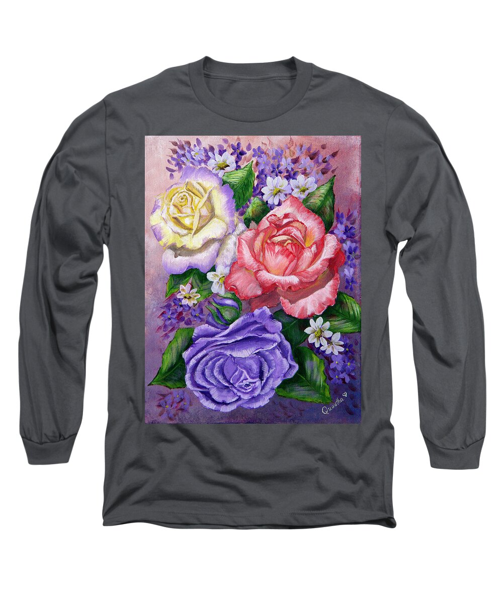 Rose Long Sleeve T-Shirt featuring the painting Roses by Quwatha Valentine