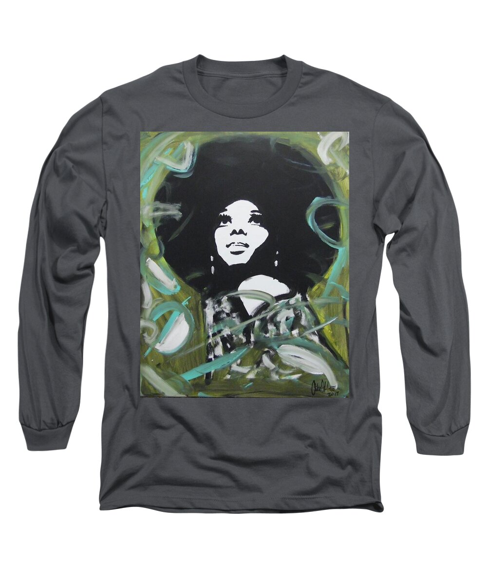 Diana Ross Long Sleeve T-Shirt featuring the painting Ross Day by Antonio Moore
