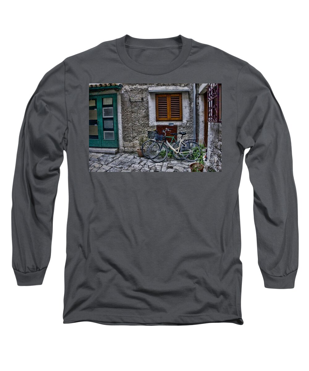 Europe Long Sleeve T-Shirt featuring the photograph Rovinj Bicycles by Crystal Nederman