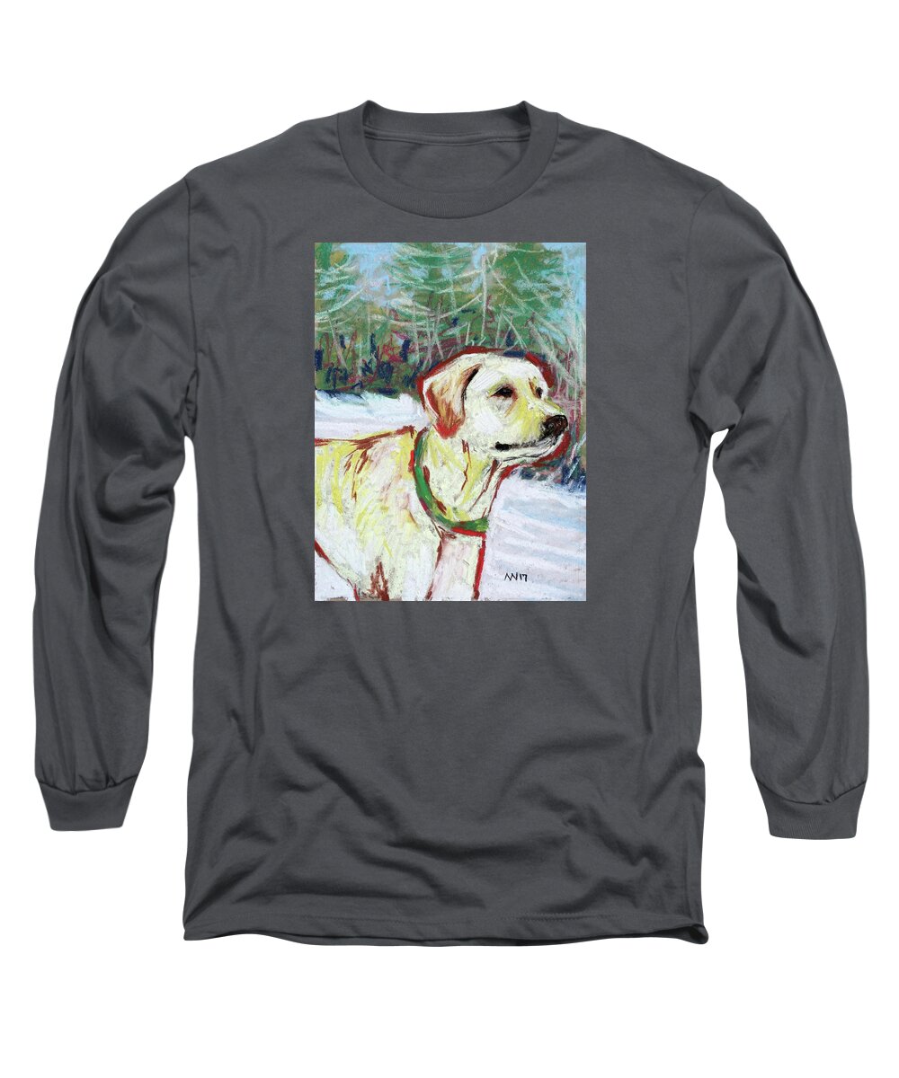 Yellow Lab Long Sleeve T-Shirt featuring the pastel Rudy by AnneMarie Welsh