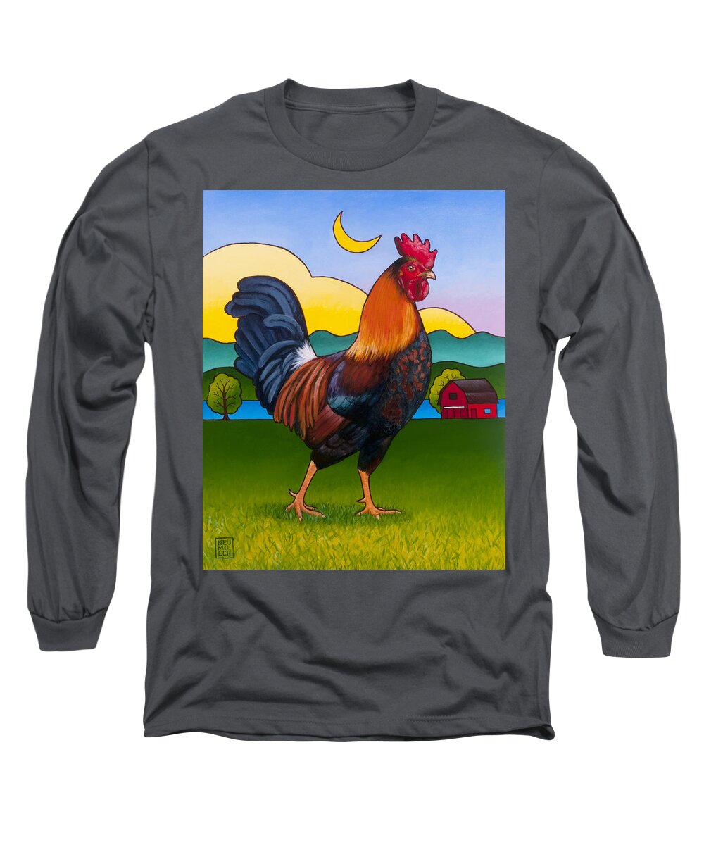 Rooster Long Sleeve T-Shirt featuring the painting Rufus the Rooster by Stacey Neumiller