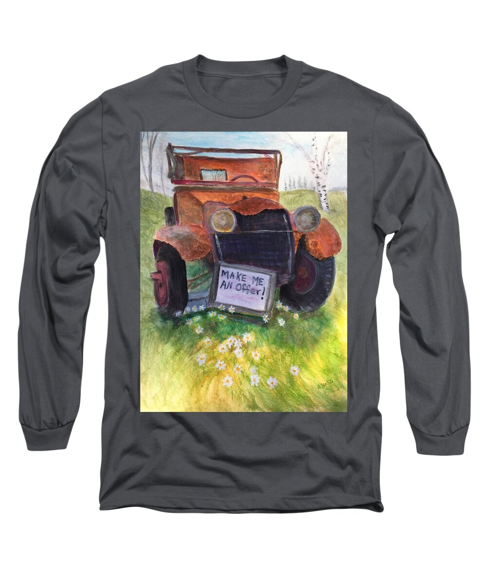 Old Ford Long Sleeve T-Shirt featuring the painting Rusty Old Relic by Anne Sands