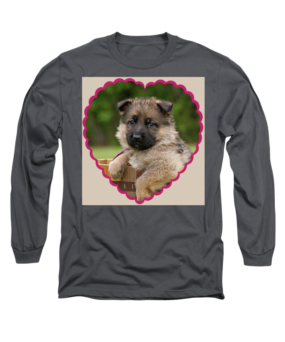 German Shepherd Long Sleeve T-Shirt featuring the photograph Sable Puppy in Heart by Sandy Keeton