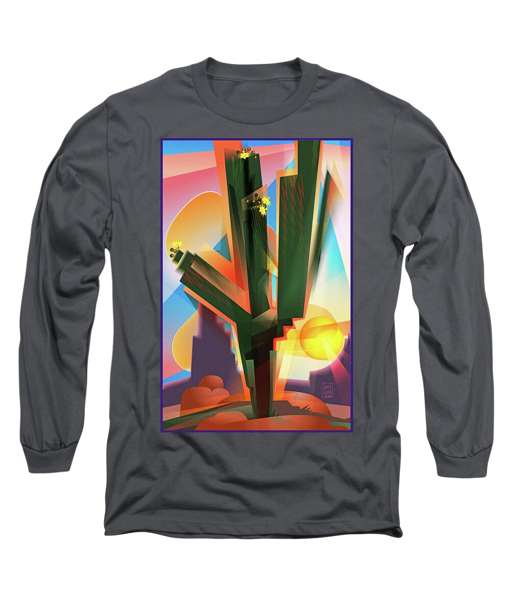 Sonoran Desert Long Sleeve T-Shirt featuring the digital art Saguaro Sunrise by Garth Glazier