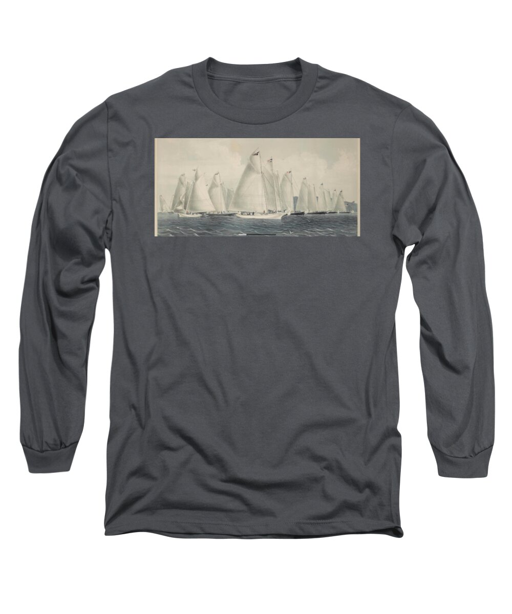 Sail Away By Currier & Ives Long Sleeve T-Shirt featuring the painting sail away by Currier by MotionAge Designs