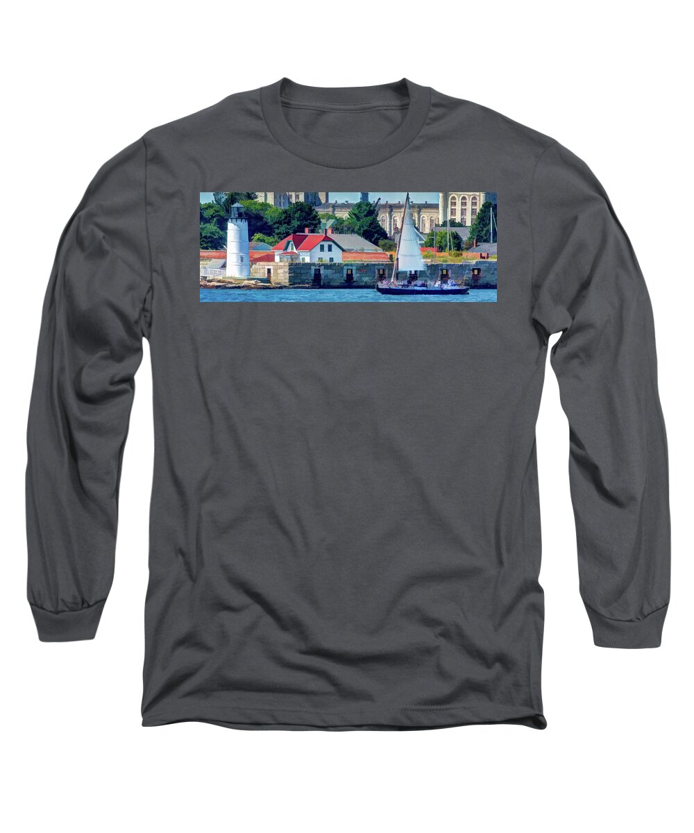 New England Long Sleeve T-Shirt featuring the photograph Sailing Past Fort Constitution by David Thompsen