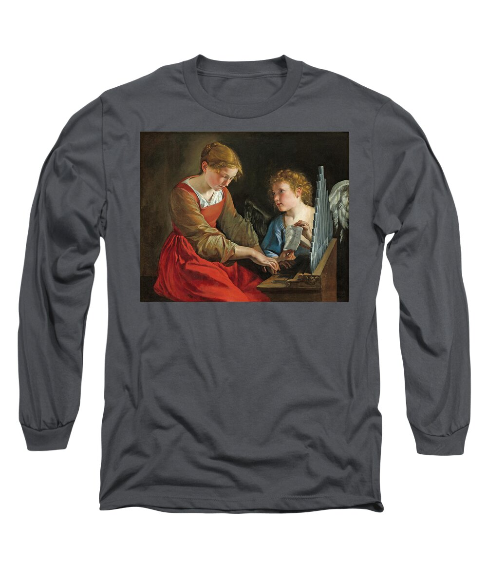 Orazio Gentileschi And Giovanni Lanfranco Long Sleeve T-Shirt featuring the painting Saint Cecilia and an Angel by Orazio Gentileschi and Giovanni Lanfranco