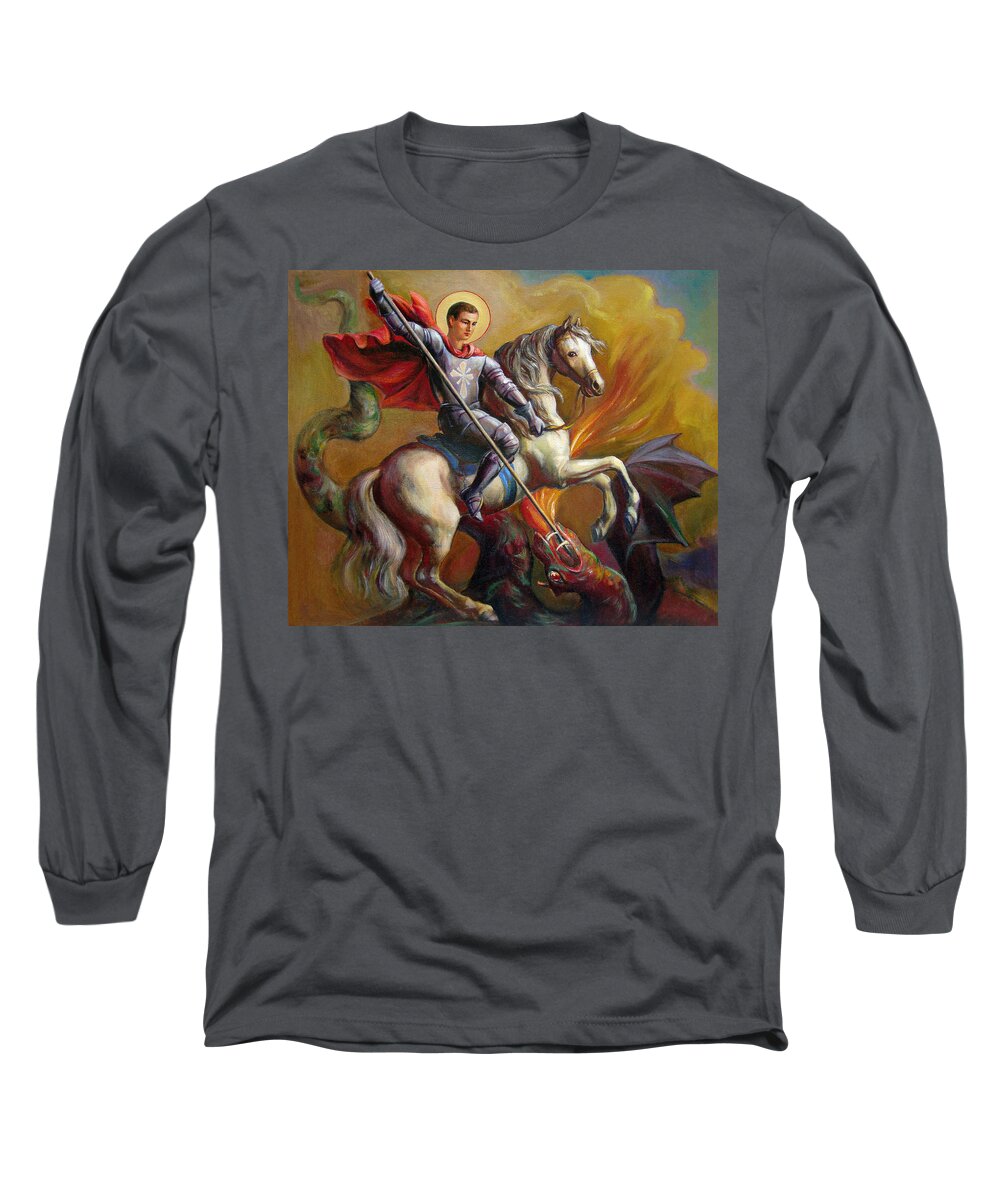 Saint George Long Sleeve T-Shirt featuring the painting Saint George And The Dragon by Svitozar Nenyuk