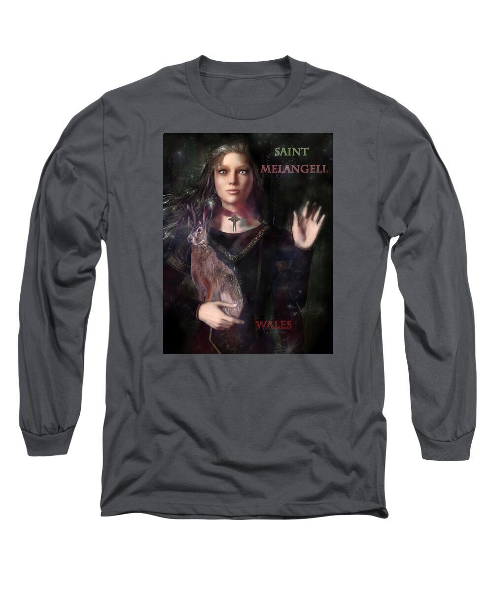 Saint Melangell Long Sleeve T-Shirt featuring the painting Saint Melangell of Wales by Suzanne Silvir