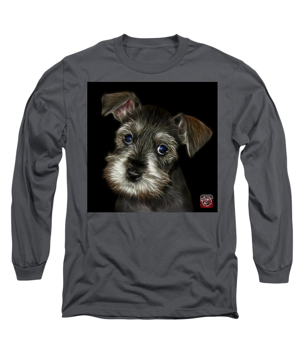 Schnauzer Long Sleeve T-Shirt featuring the painting Salt and Pepper Schnauzer Puppy 7206 F by James Ahn