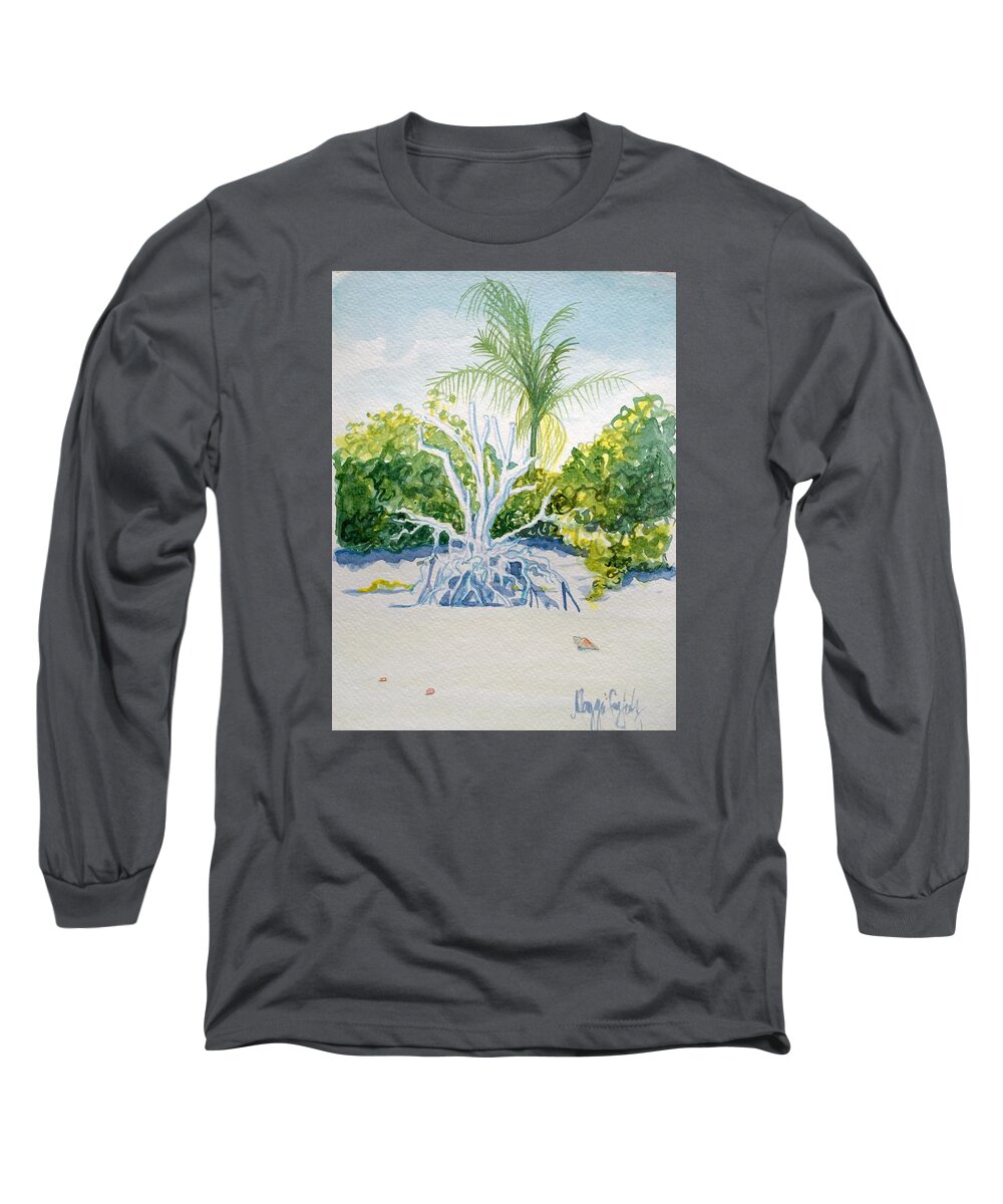 ️️sanibel Florida Beach Nature Beachhouse Coastal Tropical Palmtree Mangrove ️sanibel Island ️shells Long Sleeve T-Shirt featuring the painting Sanibel Lighthouse Stump by Maggii Sarfaty