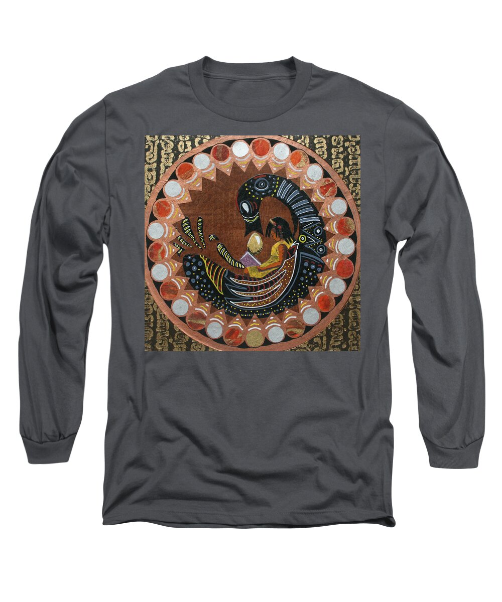 Black Long Sleeve T-Shirt featuring the mixed media Sankofa Leads, The Future Awaits by Edmund Royster