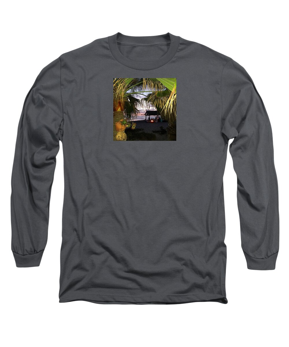 Sanosunset Long Sleeve T-Shirt featuring the drawing Sano Shack Sunset by Paul Carter