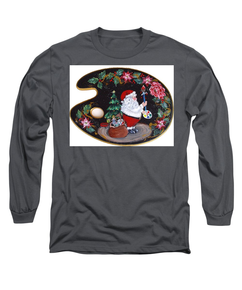Santa Long Sleeve T-Shirt featuring the painting Santa on a Palette by Quwatha Valentine