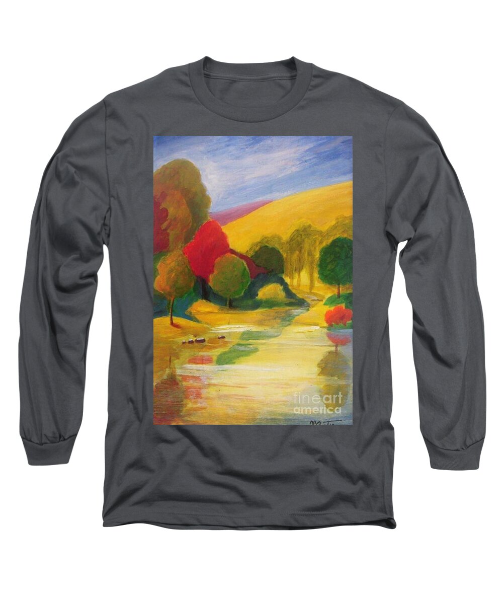 Abstract Landscape Long Sleeve T-Shirt featuring the painting Autumn Scenery #2 by Vesna Antic