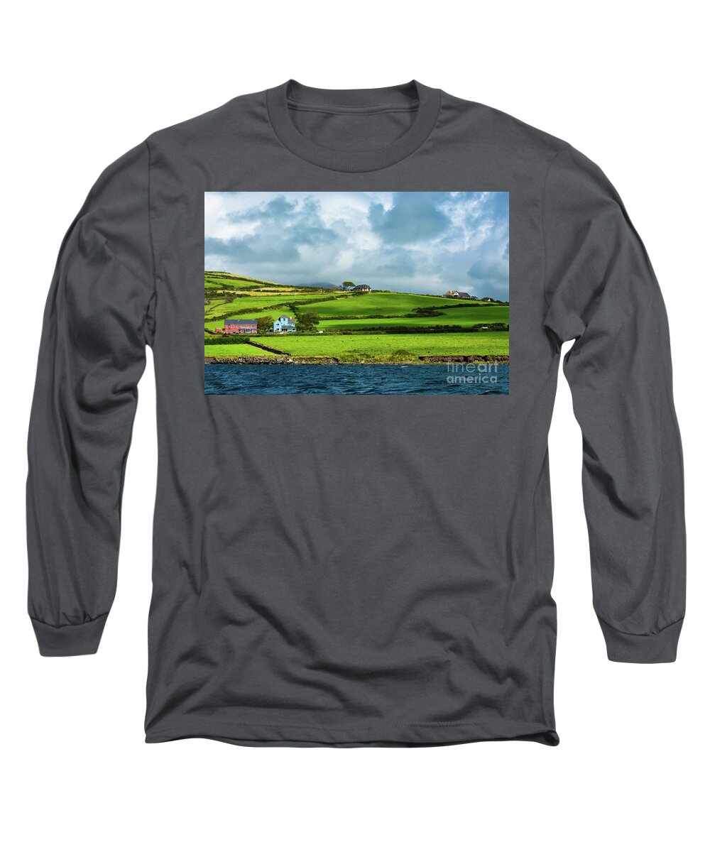 Ireland Long Sleeve T-Shirt featuring the photograph Scenic Settlement at the Coast of Ireland by Andreas Berthold