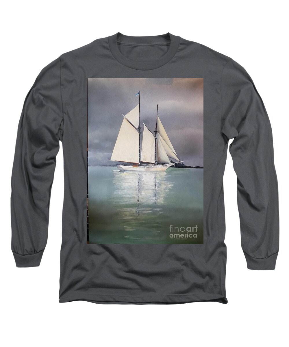 Schooner Long Sleeve T-Shirt featuring the painting Hope by Tim Johnson
