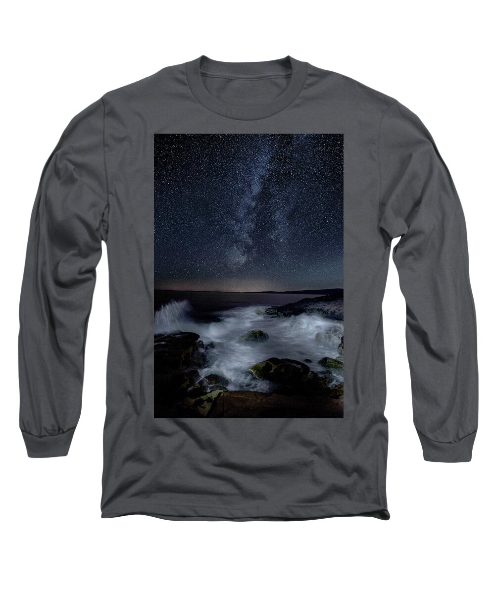 Schoodic Point Long Sleeve T-Shirt featuring the photograph Sea and Starscape at Schoodic Point by Marty Saccone