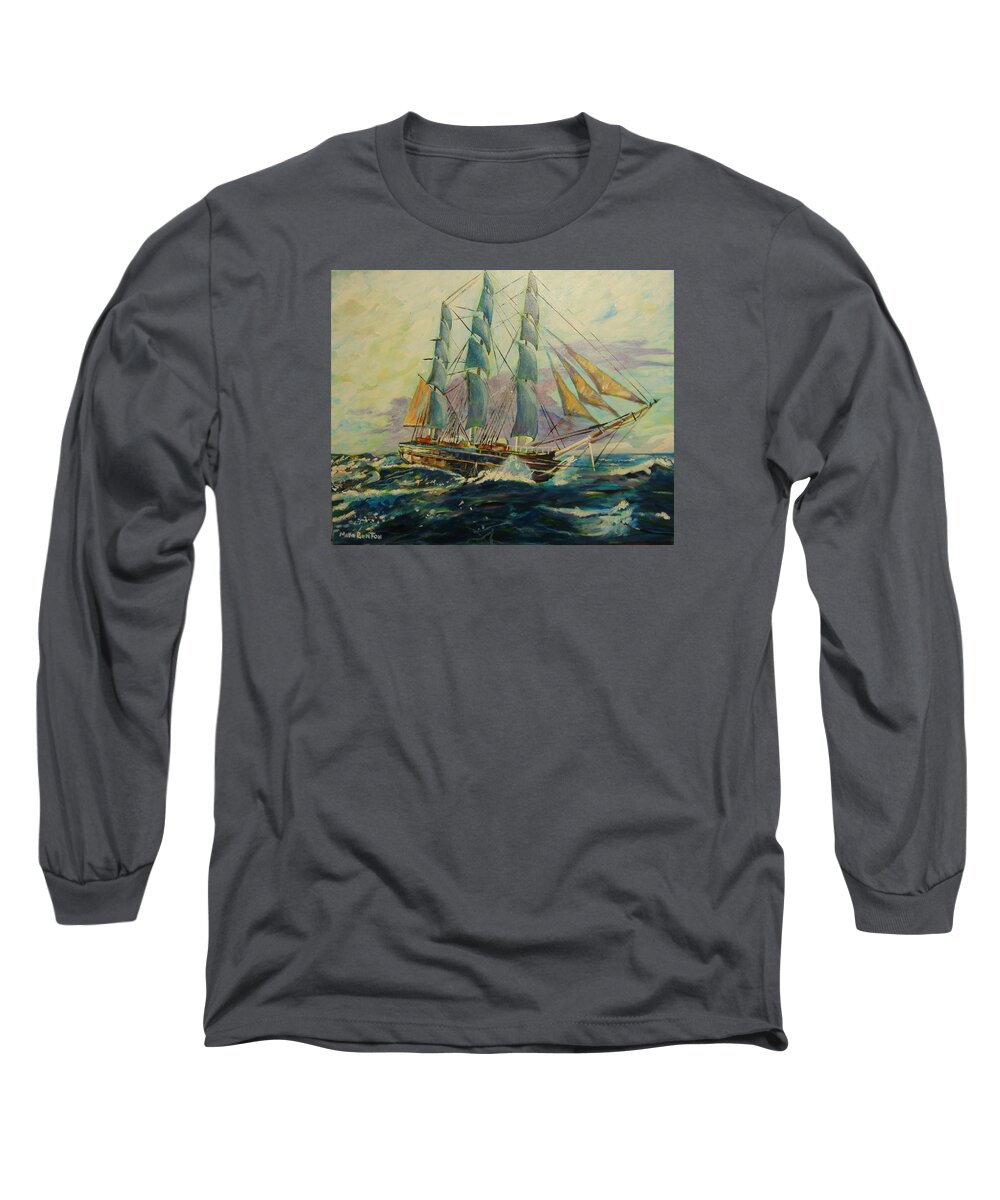 Ship Long Sleeve T-Shirt featuring the painting Sea Clipper by Mike Benton