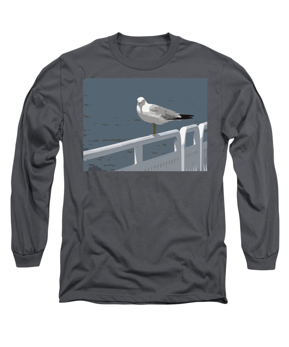 Seagull Long Sleeve T-Shirt featuring the photograph Seagull on the Rail by Michelle Calkins