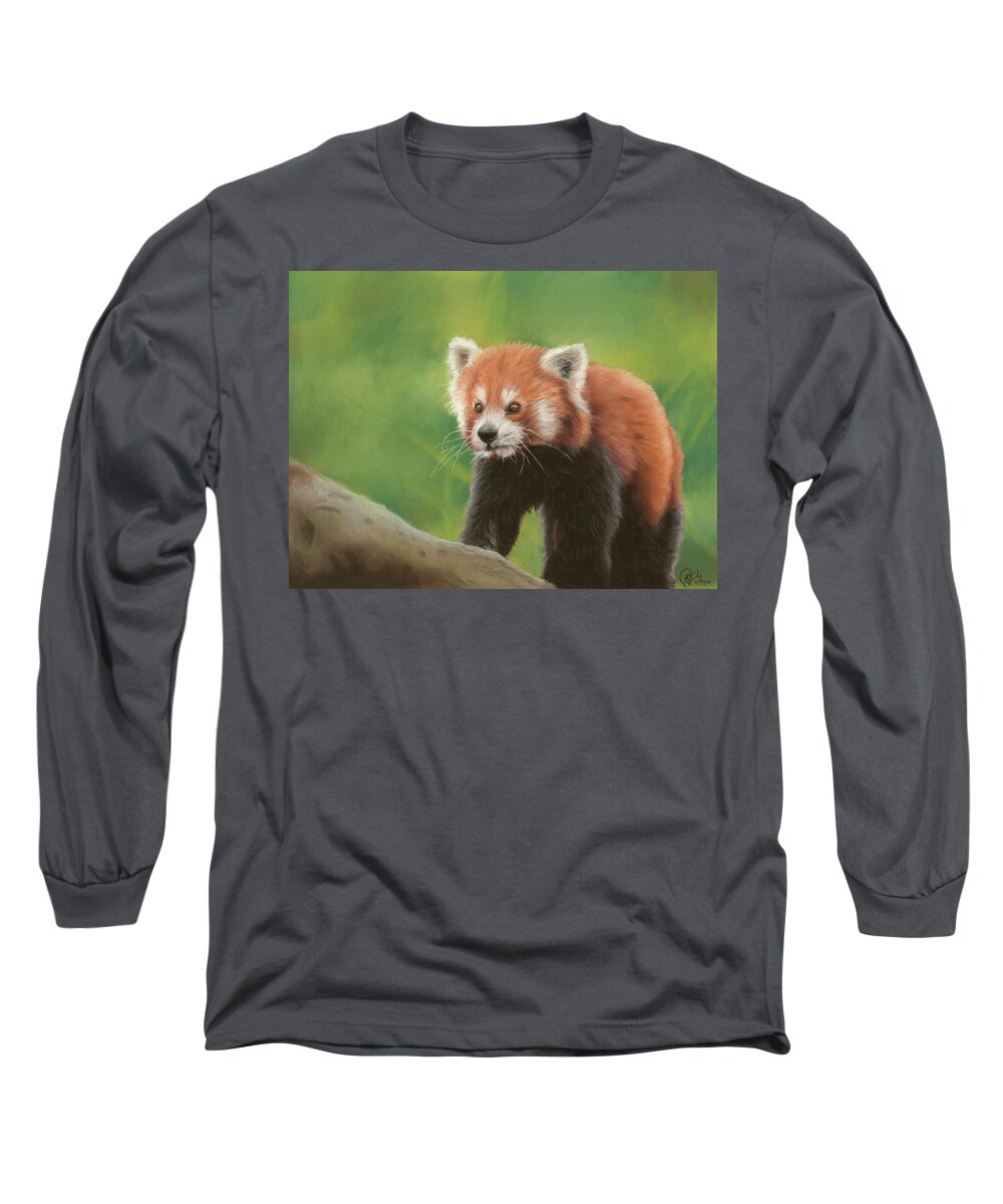 Red Panda Long Sleeve T-Shirt featuring the pastel Seeking by Kirsty Rebecca