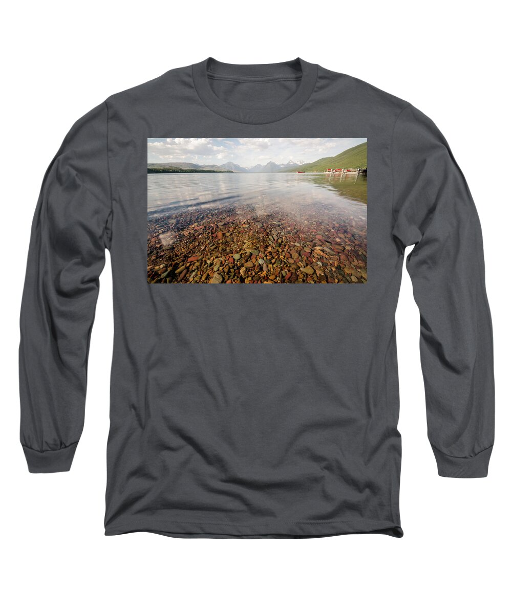 Glacier Long Sleeve T-Shirt featuring the photograph Setting Sun on Lake McDonald by Margaret Pitcher